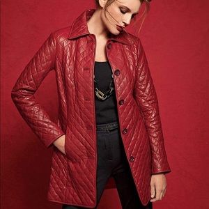 ❤️ Neiman Marcus Quilted Red Leather Trench Coat L